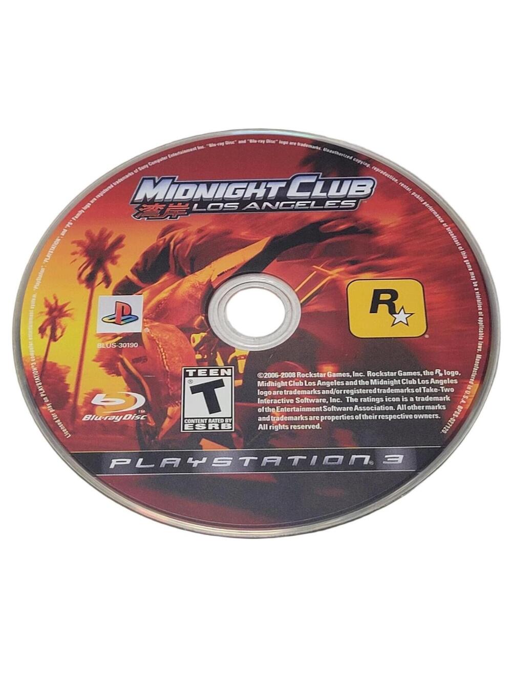 Midnight Club: Los Angeles (Sony PlayStation 3, 2008) PS3 Disc Only Tested